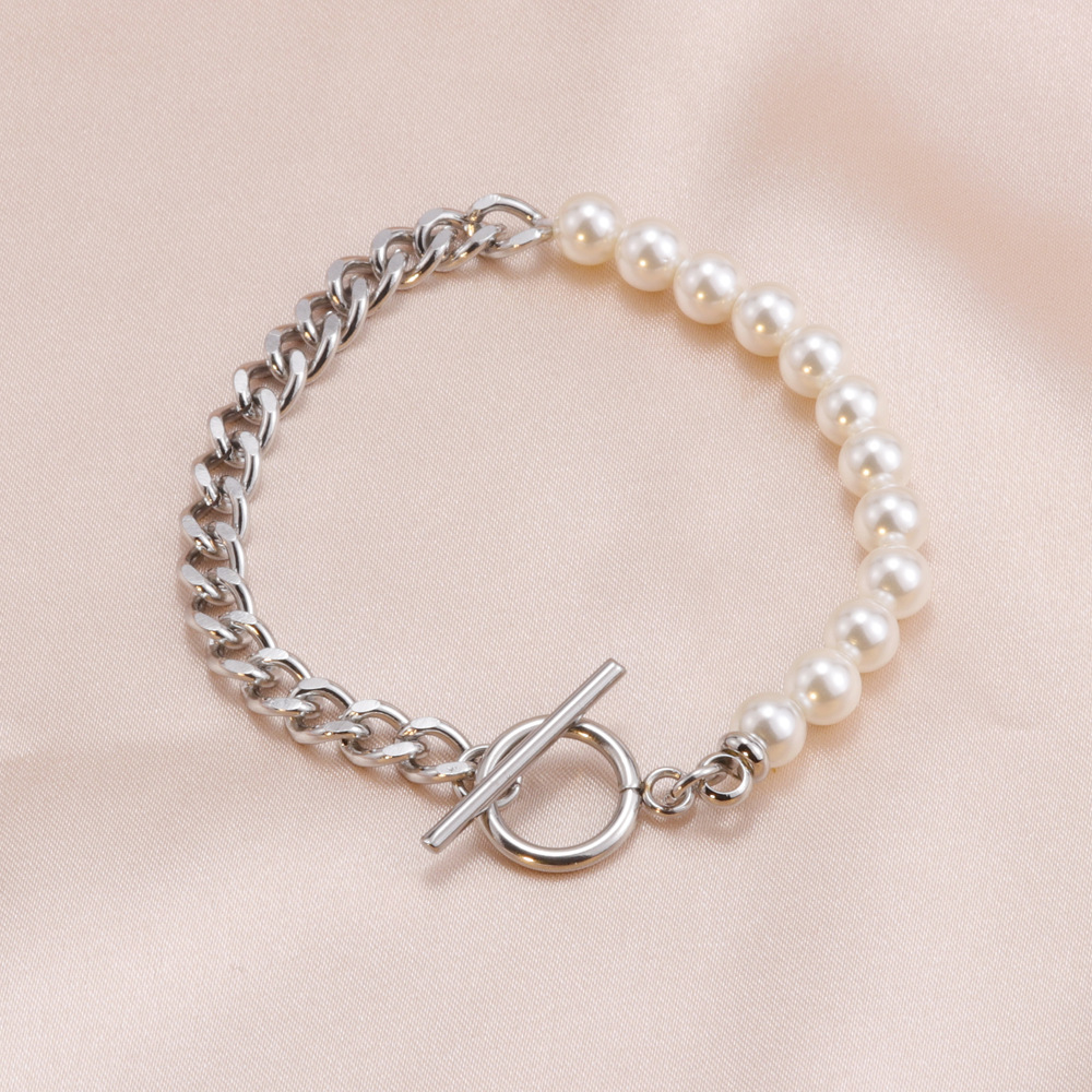 Fashion Geometric Titanium Steel Plating Artificial Pearls Necklace 1 Piece