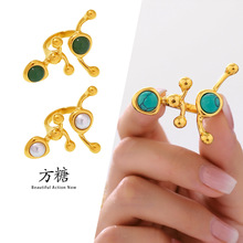 方糖欧美轻奢钛钢镀18K金天然石戒指新款跨境时尚百搭食指戒现货