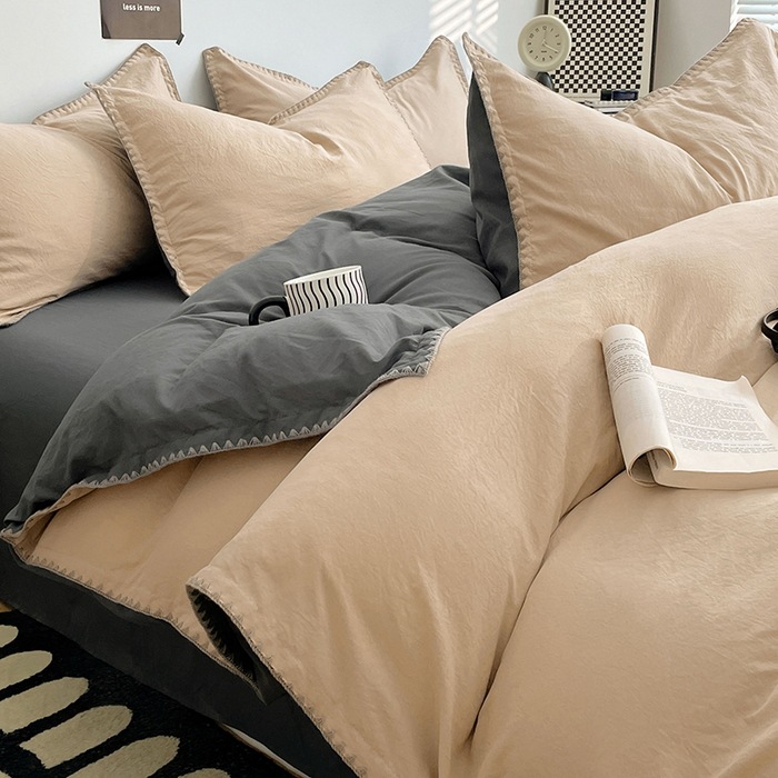 Otoño y invierno de algodón lavado con agua cuatro piezas de sábanas de cama, sábanas de cama, lujo ligero, 2025 nuevo dormitorio estudiantil de tres piezas