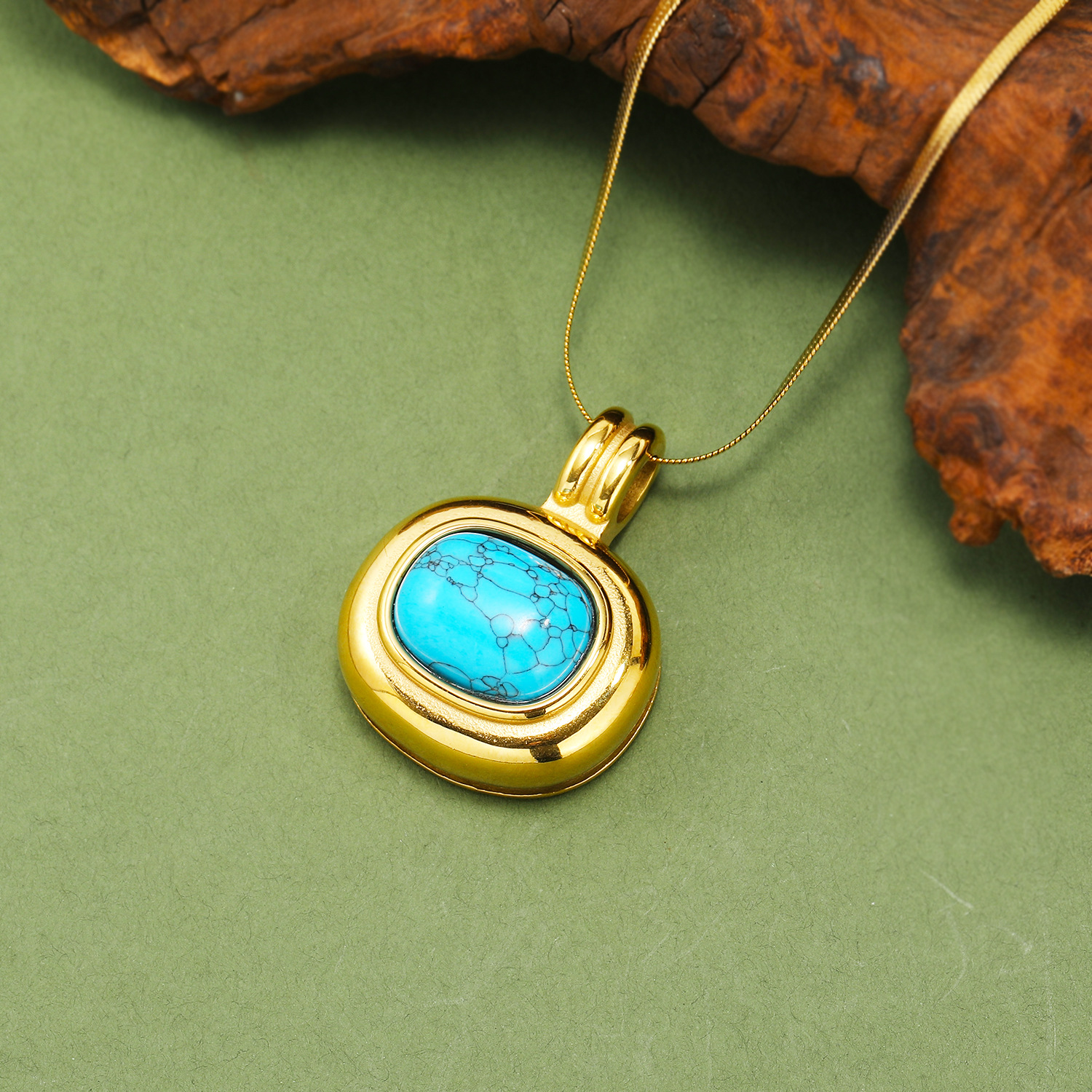 Acier Au Titane Style IG Style Simple Ovale Placage Incruster Turquoise Opale Oeil De Tigre Pendentif display picture 4