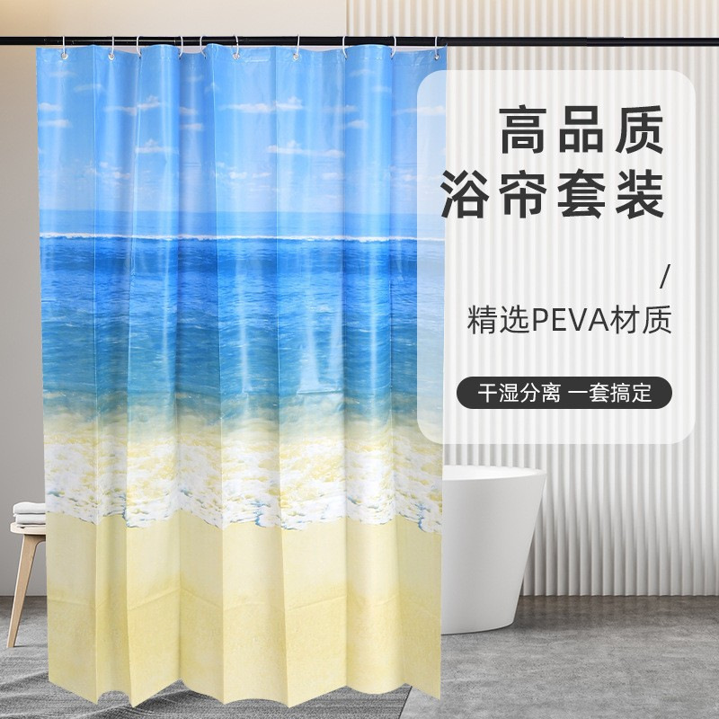 Cortina de ducha de PEVA impresa en 3D con forro transparente, impermeable, antiadherente, antimoho, cortina de baño engrosada, disponible para envío transfronterizo.
