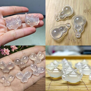 Natural Ice White Chalcedony Fox Mask Pendant High Ice Agate Ruyi Handle Pot Jade Gourd Necklace
