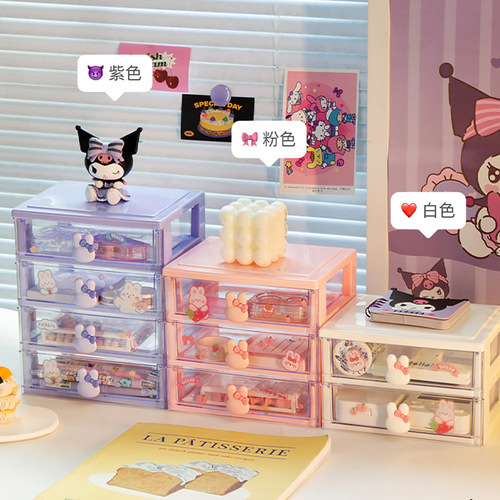 Cute Stationery Organizer Box, Drawer-Type Desk Planner & Gukka Storage for Small Desktop Items, Transparent Mini Shelf