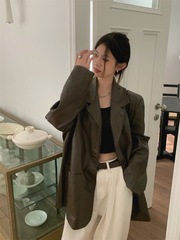 高级感超好看黑色皮衣外套女春秋冬宽松中长款pu皮西装领夹克上衣