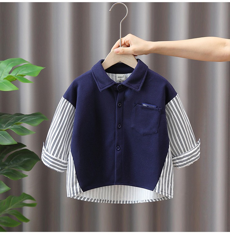 Camisas para niños para primavera y otoño, camisas casuales de manga larga para niños, estilo nuevo 2025, tops modernos con patchwork para bebés varones de otoño.