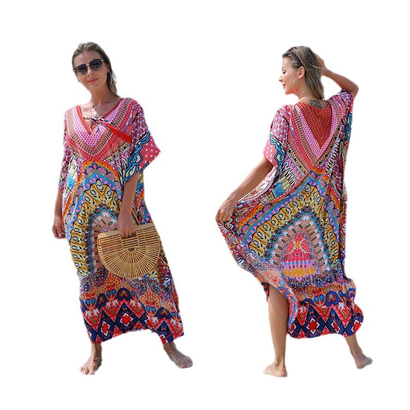 Blusa de playa transfronteriza europea y americana tela de secado rápido estilo étnico Vestido de playa vestido de fiesta bikini blusa 5D44