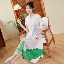 妈妈夏装宽松遮肚连衣裙新款短袖法式裙子夏季女三宅气质长裙大码