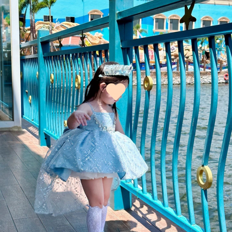 女童2025夏艾莎吊带礼服裙宝宝生日洋气公主裙儿童六一蓬蓬表演裙