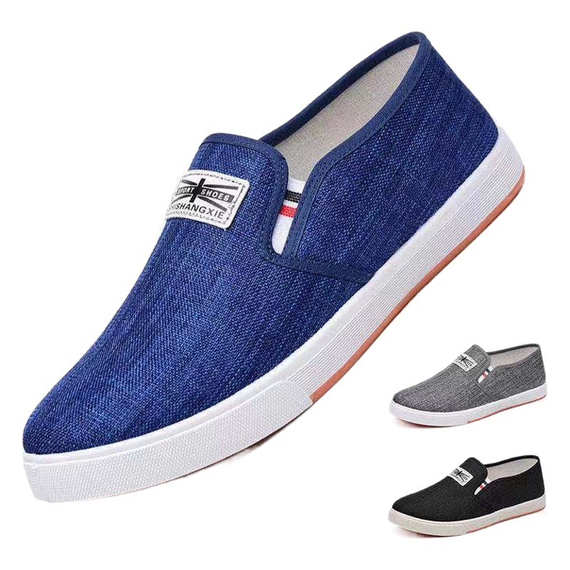 Весенне-осенняя мужская джинсовая парусиновая обувь без шнуровки, Мужская Студенческая обувь, Повседневная Удобная старая Пекинская льняная обувь для досок