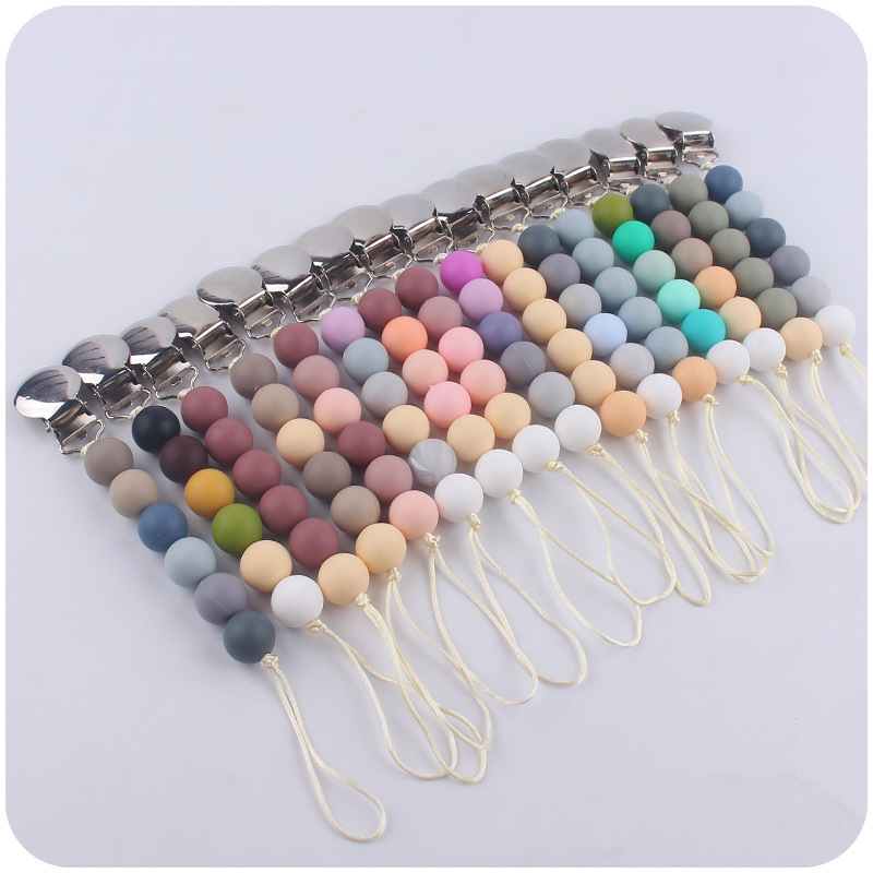 Nuevo bebé suministros contraste color cuentas de silicona pezón cadena calmante bebé silicona pezón anti-caída Cadena de dos piezas conjunto