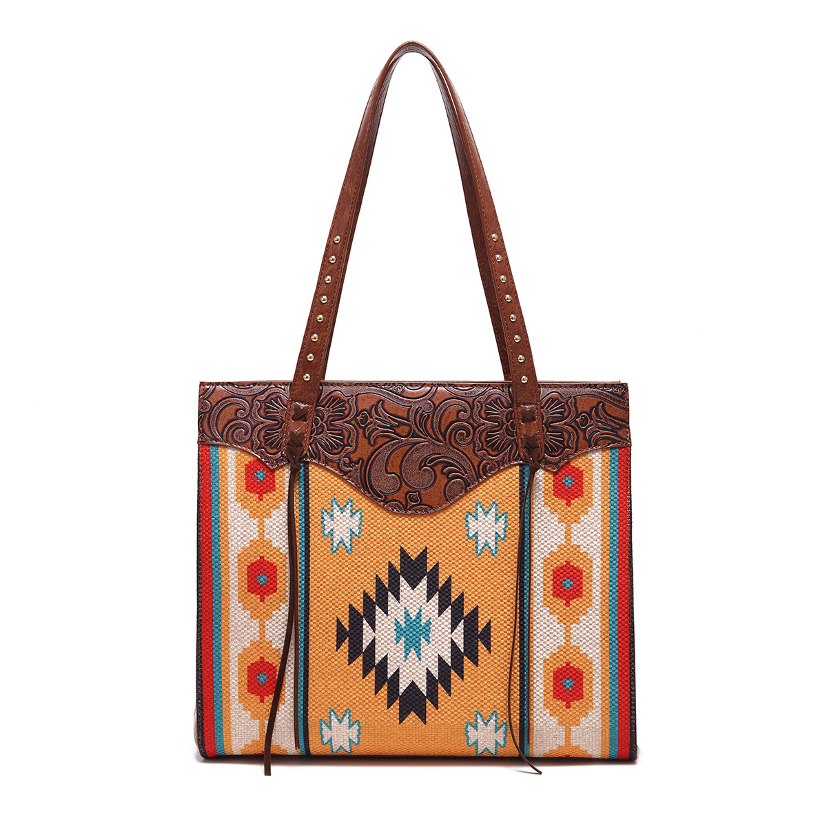 Western-Handtasche mit einer Schulter aus bedruckter Baumwolle und Leinen für Damen im Bohemian-Stil_voghion.com