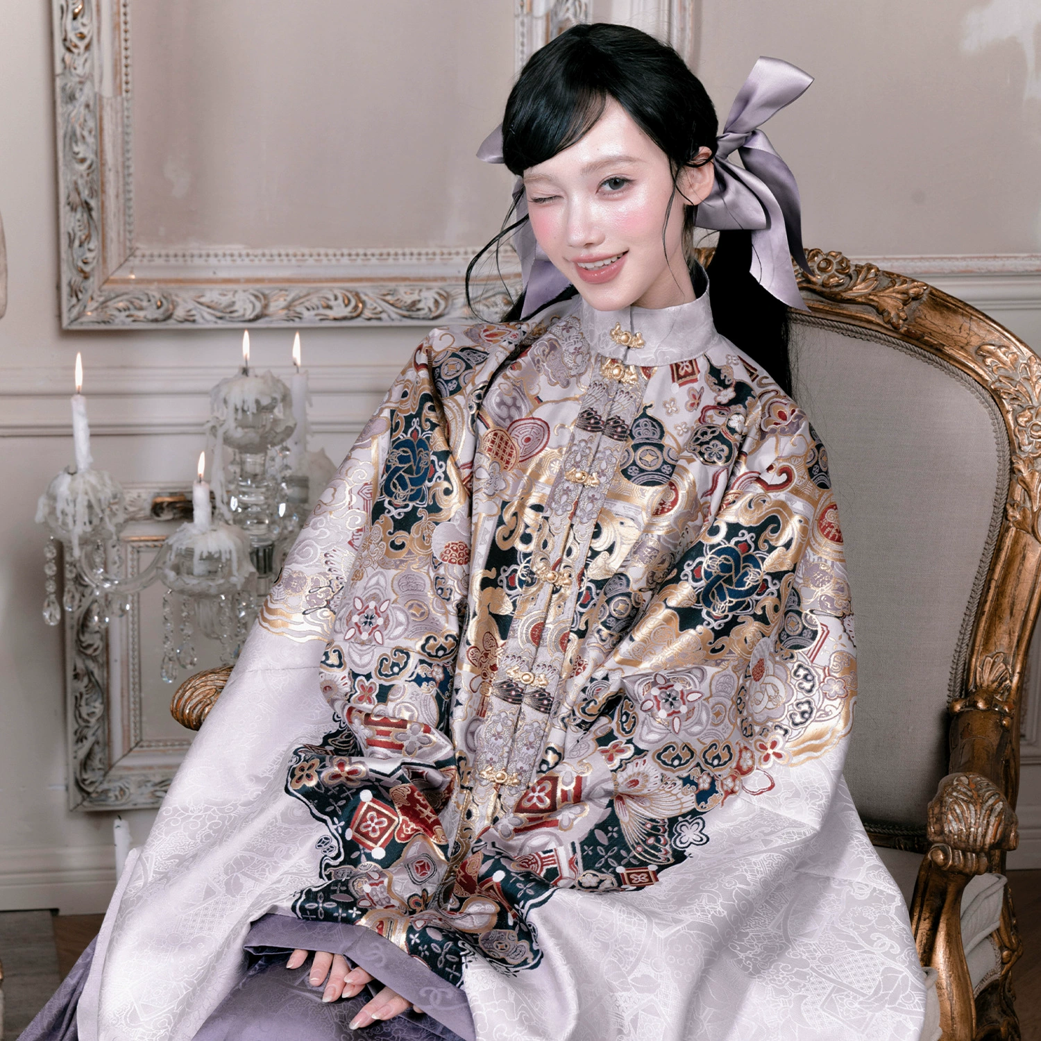 【Mingzhu】Оригинальный женский весенний топ Hanfu в стиле династии Мин с имитацией макияжа и цветочным принтом с перекрестным воротником и парчовой юбкой с лошадиной мордой.