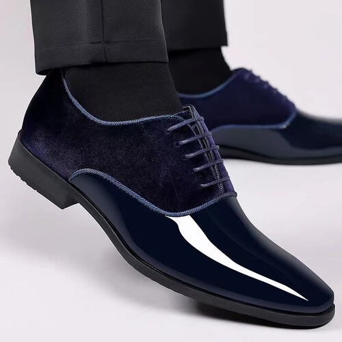 Mens Leather Polished Square Toe Formal Business Shoes for Men Large Size British Style Versatile Shoes for Men Waterproof and Non-Slip