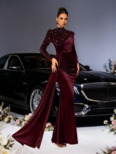 Y 51582 Long Sleeve Sequin Evening Gown ��Ƭ����� �羳����