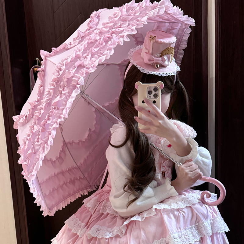 New Japanese-Style Lolita Umbrella, Floral Princess Umbrella with a Girly Heart, Light Dance Lace Gothic Lolita Umbrella, Dual-Use for Sun and Rain