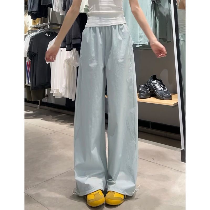 藏青色工装裤女夏季2025新款美式休闲直筒裤小个子速干运动阔腿裤|undefined