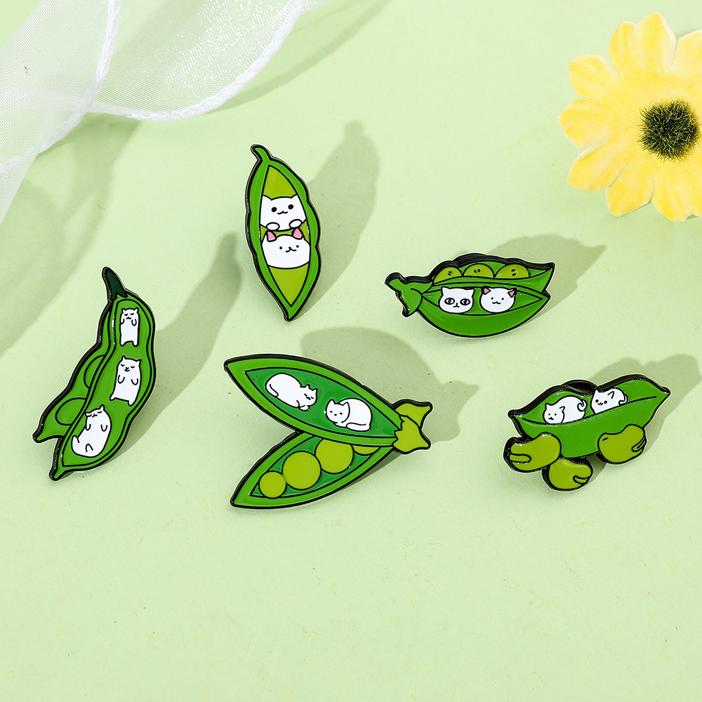 6g Weight Brooches Classification Casual, Daily Occasion Alloy Material Cat, Pea Pattern Unisex Gender Enamel Design Cute Style Cute Pin Cat Pea Alloy Enamel Unisex Brooches 2