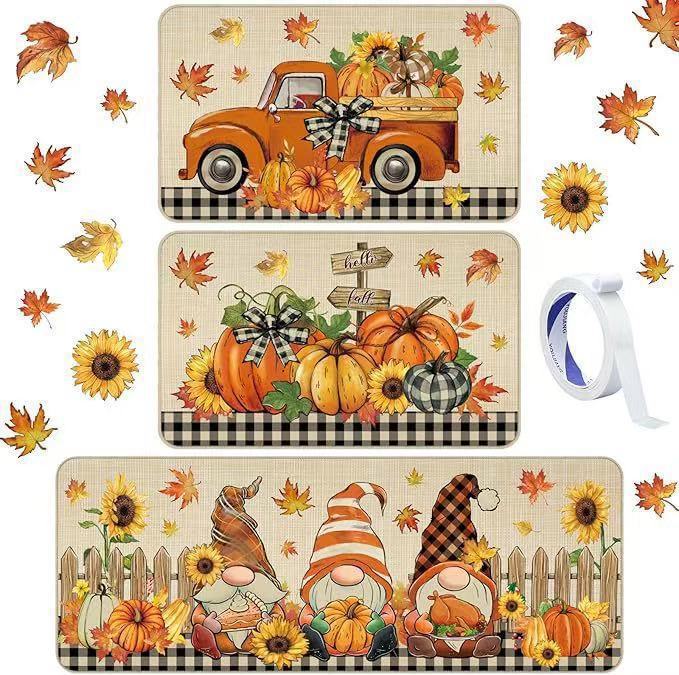 Cross-border Christmas kitchen floor mat three-piece set, corridor dirt-resistant and wear-resistant foot mat, home use long strip dustproof decorative floor mat