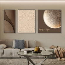 侘寂风月球客厅沙发背景墙装饰画挂画轻奢高级感砂岩黑白壁画抽象