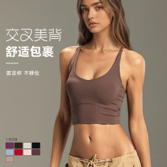 跨境欧美运动内衣女防震背心带胸垫瑜伽服上衣美背健身文胸380