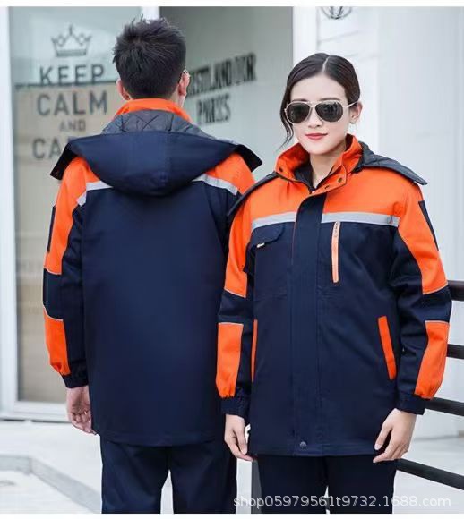 Invierno calentamiento reflectante ropa de trabajo de algodón ropa de algodón media y larga ropa de trabajo de protección contra el frío ropa de trabajo chaqueta de algodón mayorista