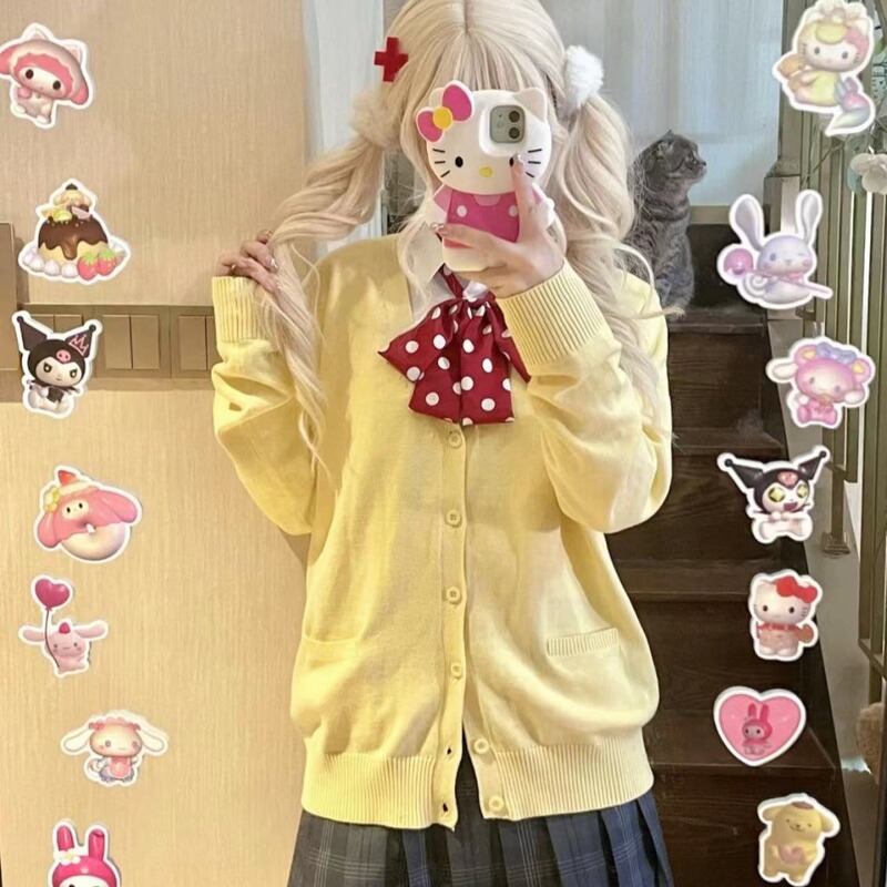 jk uniform anime solid color cardigan sweater female student sweet College Style School sense knitted coat shirt suit