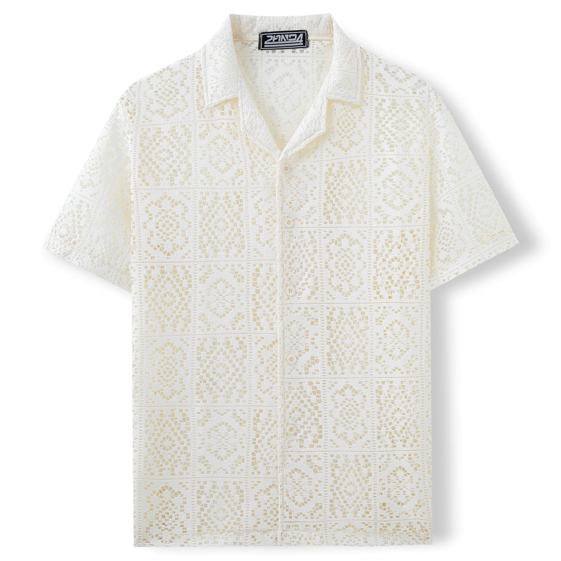 Ropa de hombre para comercio exterior transfronterizo, camisa casual europea y americana con aberturas, camisa de verano nueva con encaje y manga corta para hombre A0307