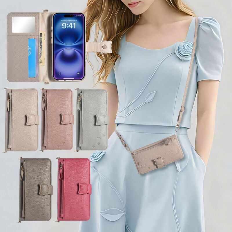 Suitable for Iphone17Pro Multifunctional Crossbody Wallet Iphone17 Flip Phone Leather Case with Card Slot and Mirror Suitable for Iphone17Pro Multifunctional Crossbody Wallet Iphone17 Flip Phone Leather Case with Card Slot and Mirror