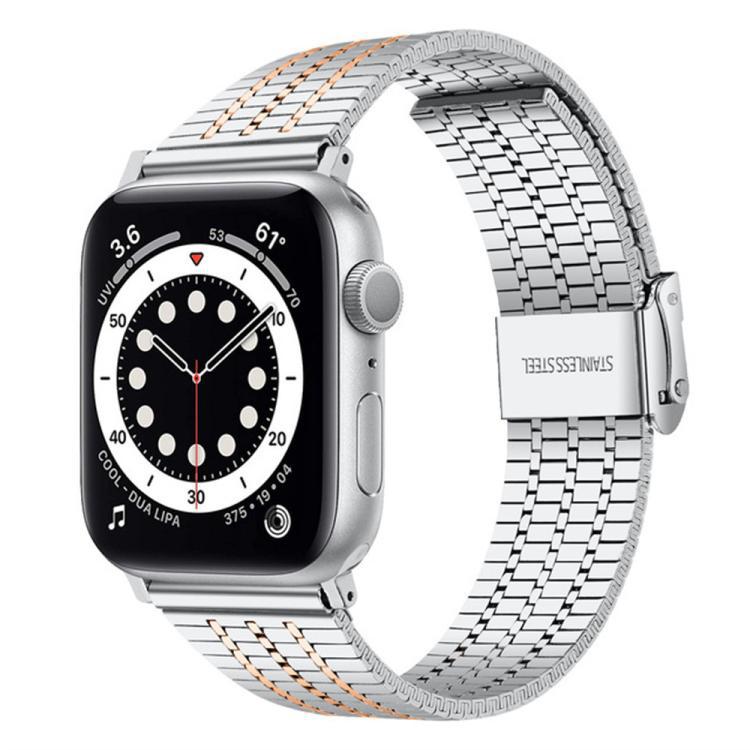 Aplicable para Apple Watch 38 - 49mm siete perlas de hebilla correa de acero inoxidable metal finamente trenzado enlaces de cadena