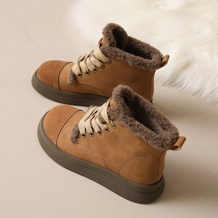 Women's Ankle Boots With Low Heels And Plush Lining For Winter_voghion.com