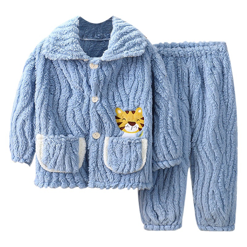 Niños y niñas Pijamas de terciopelo de zorro de nueve colas engrosados otoño e invierno con forro polar terciopelo de coral ropa para el hogar traje de niños medianos y pequeños al por mayor