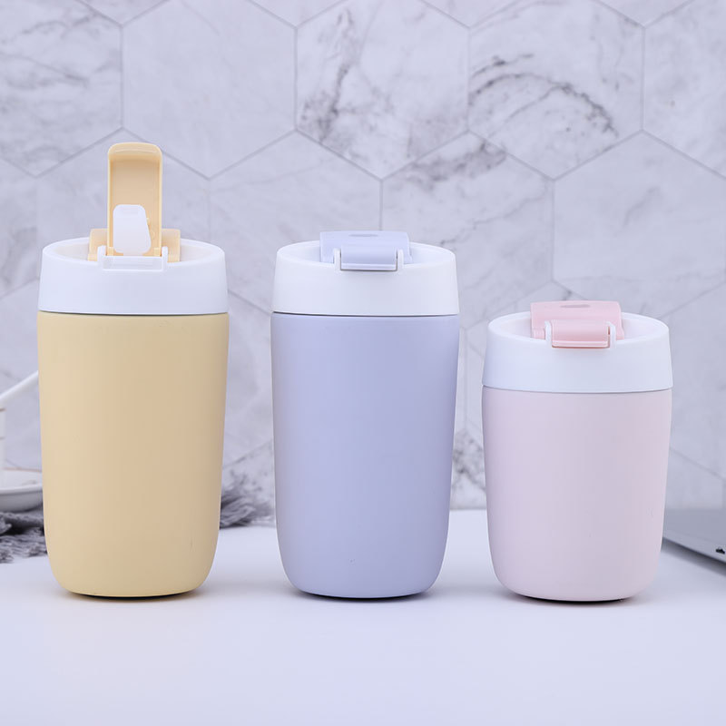 Neuer, einfacher Edelstahl-Isolierbecher mit zwei Trinköffnungen für Büro, Outdoor, Freizeit und Automontage, Vakuum-Kaffeebecher_voghion.com