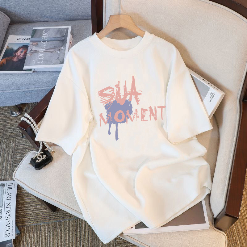 100% camiseta de algodón para mujeres de verano pesado 230g camiseta blanca gran camiseta de manga corta camiseta