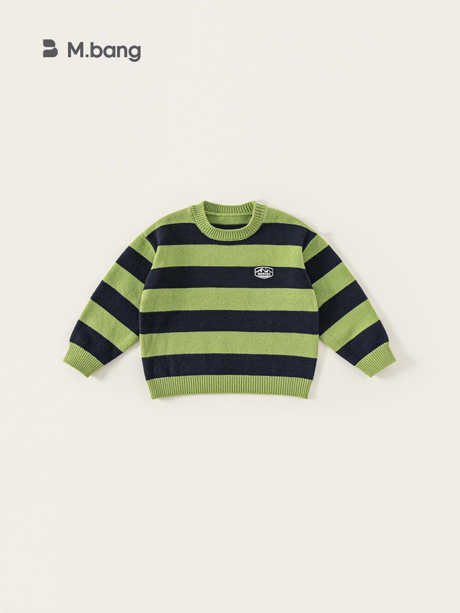 Ropa infantil Youbao, suéteres de estilo coreano para niños de primavera y otoño, suéter a rayas con bloques de color, suéter moderno de manga larga para niños. image 1