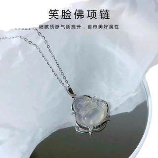 新中式笑脸佛公项链女轻奢小众微镶高级感锁骨链百搭气质设计颈链
