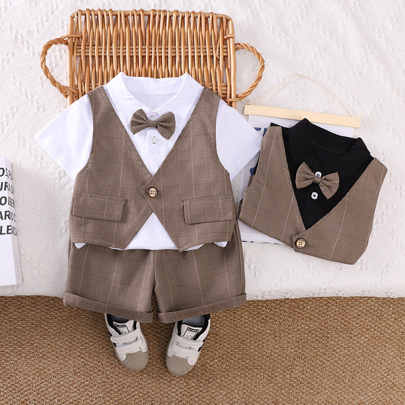 British Style Summer Children's Plaid Vest Gentleman's Dress Suit Cross-Border Ready-Made Boy's Banquet Clothing