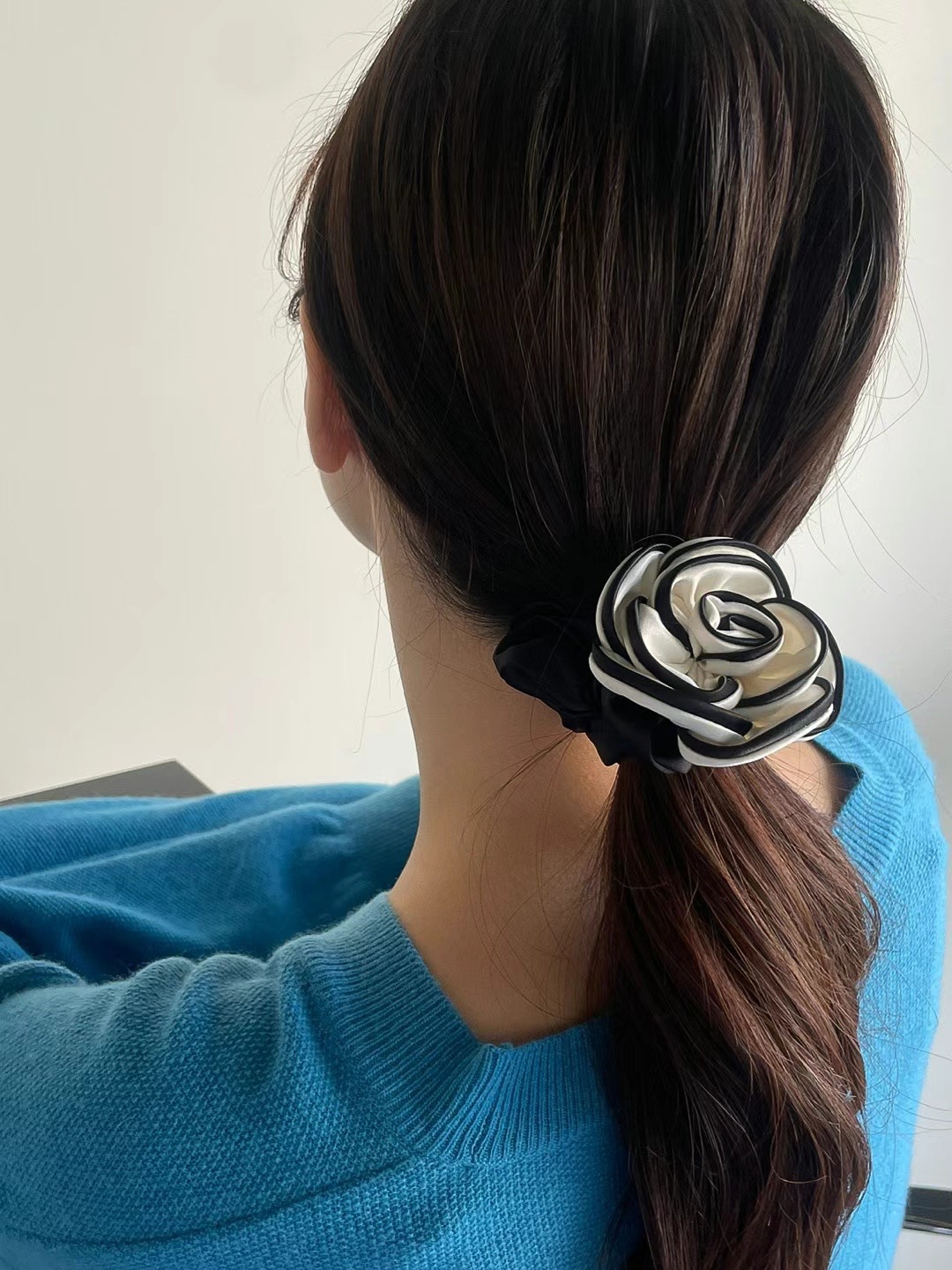 satin Material Flower Pattern Women's IG Style Korean Style Flower Cloth Satin Hair Tie
