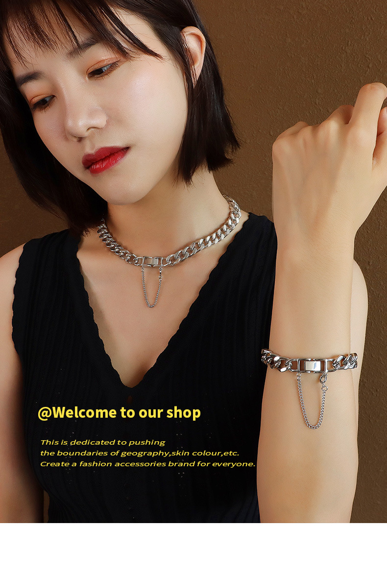 European and American exaggerated buckle thick chain bracelet necklace titanium steel jewelry