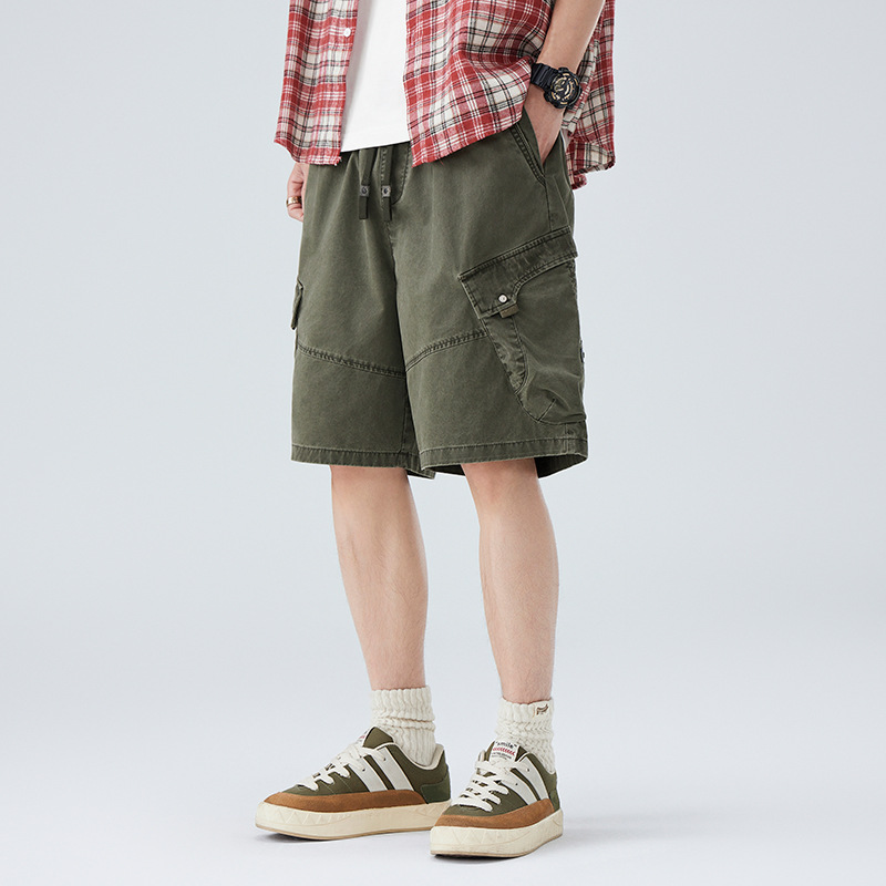 2025 Summer New American Military Green Workwear Casual Shorts Men's Loose Large Size Medium Pants Straight Five-Point Pants Trend