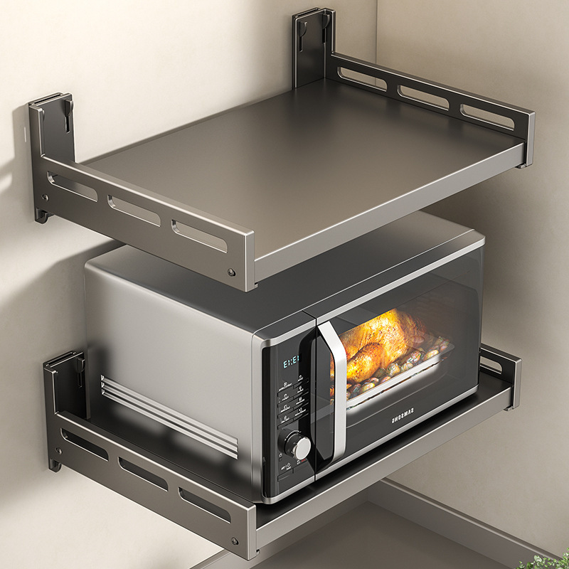 Kitchen Microwave Oven Shelf Storage Rack, No-Drill Wall-Mounted Household Storage for Rice Cooker, Oven, Coffee Machine
