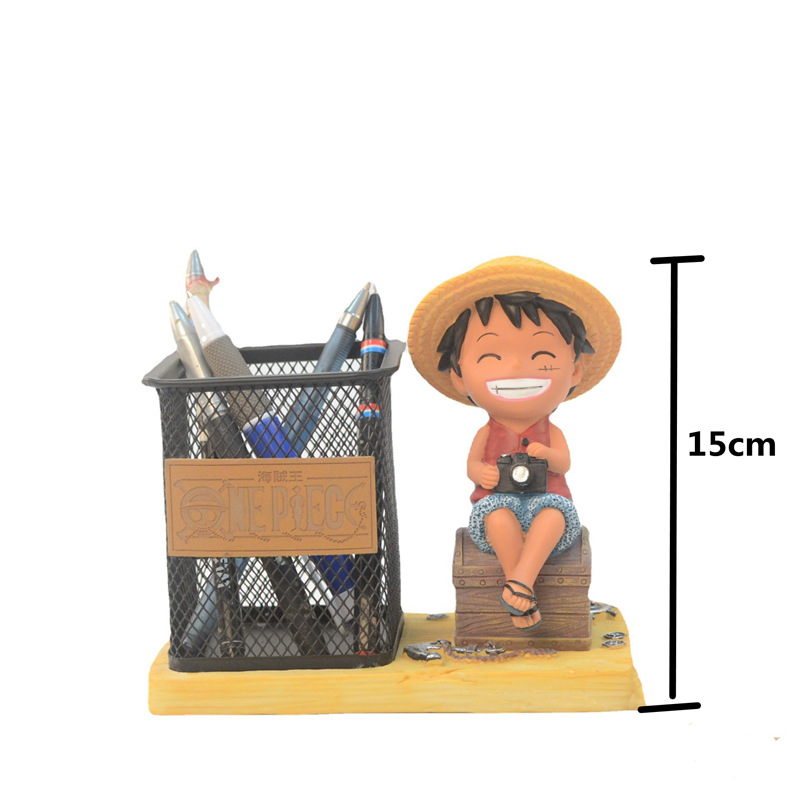 Regalo del día del niño Cumpleaños Q versión resina creativa One Piece Luffy Portalápices Papelería Adornos Dibujos animados regalos para estudiantes