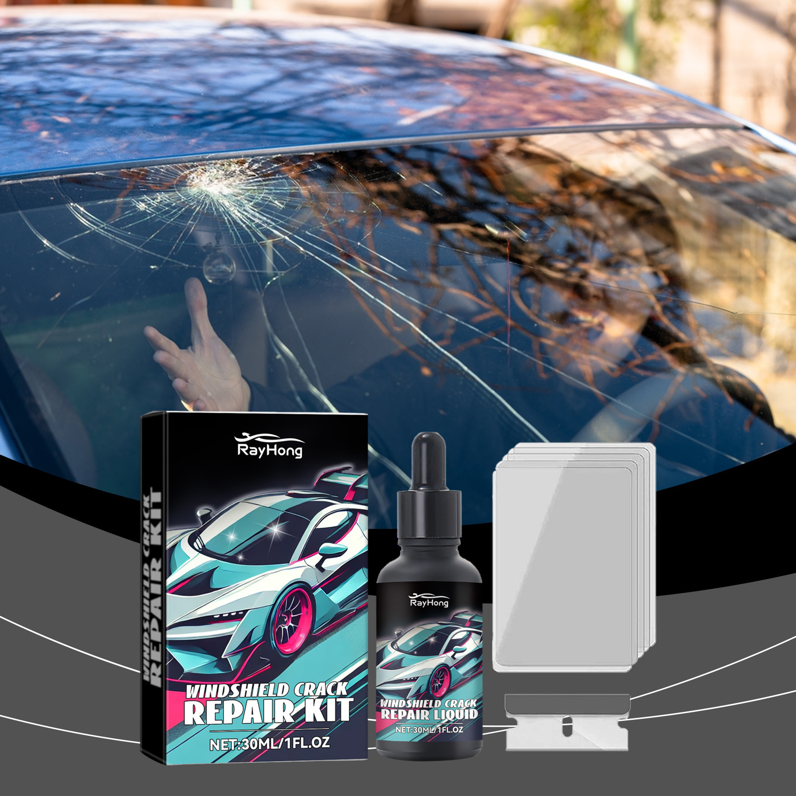 Rayhong Car Windshield Repair Liquid Set for Cracks in Front Windshield