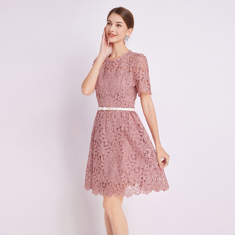 Summer elegant fashionable retro lace skirt with a round collar
