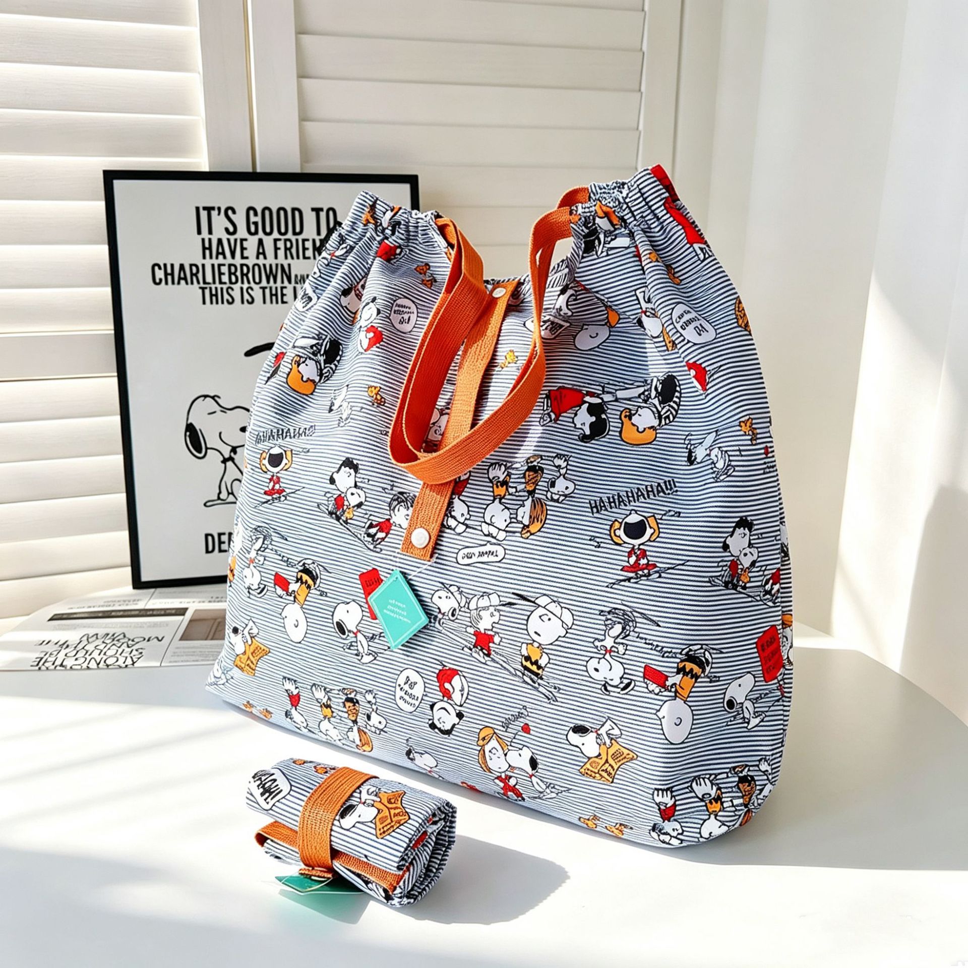 Bolsa de compras ecológica plegable japonesa de dibujos animados lindo ligero de gran capacidad para mujer bolso de tela grande de un solo hombro regalo estilo ins image 23