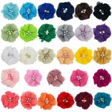 跨境DIY饰品配件 手缝珍珠雪纺花 可配 发夹 发带 服饰 28色大钻