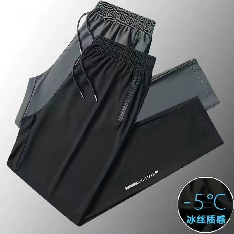 Летние новые мужские ледяные штаны с высокой скоростью, сухие спортивные штаны, свободные большие размеры, тонкие прохладные дышащие повседневные брюки