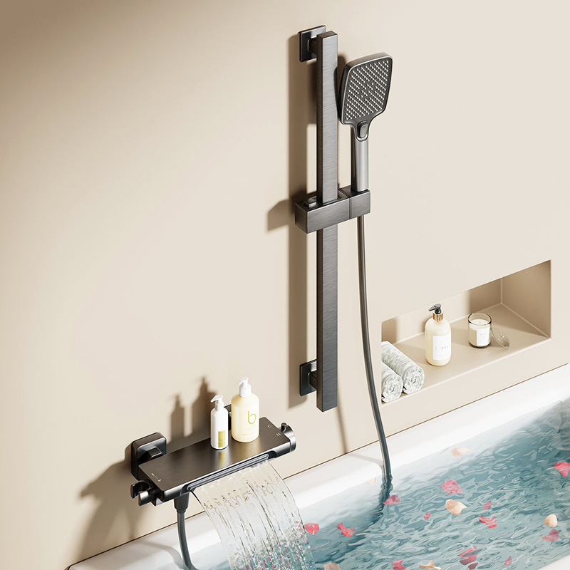 All-Copper Wall-Mounted Bathtub Faucet Set with Showerhead, Temperature-Controlled Faucet, Ce Certified Waterfall Shower Temperature-Controlled Faucet