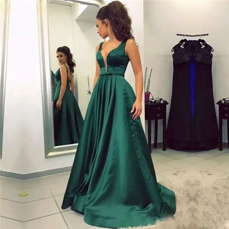 Vestido de noche para mujer, estilo europeo y americano, de Amazon, AliExpress y Wish, de satén sin mangas, elegante y sencillo, con cuello en V, entallado. image 1