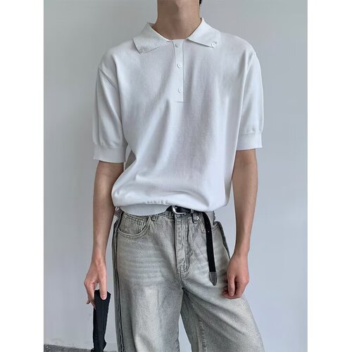 Summer high-end, delicate, breathable, cool and cool silk short-sleeved polo shirt for men versatile casual lapel knitted T-shirt