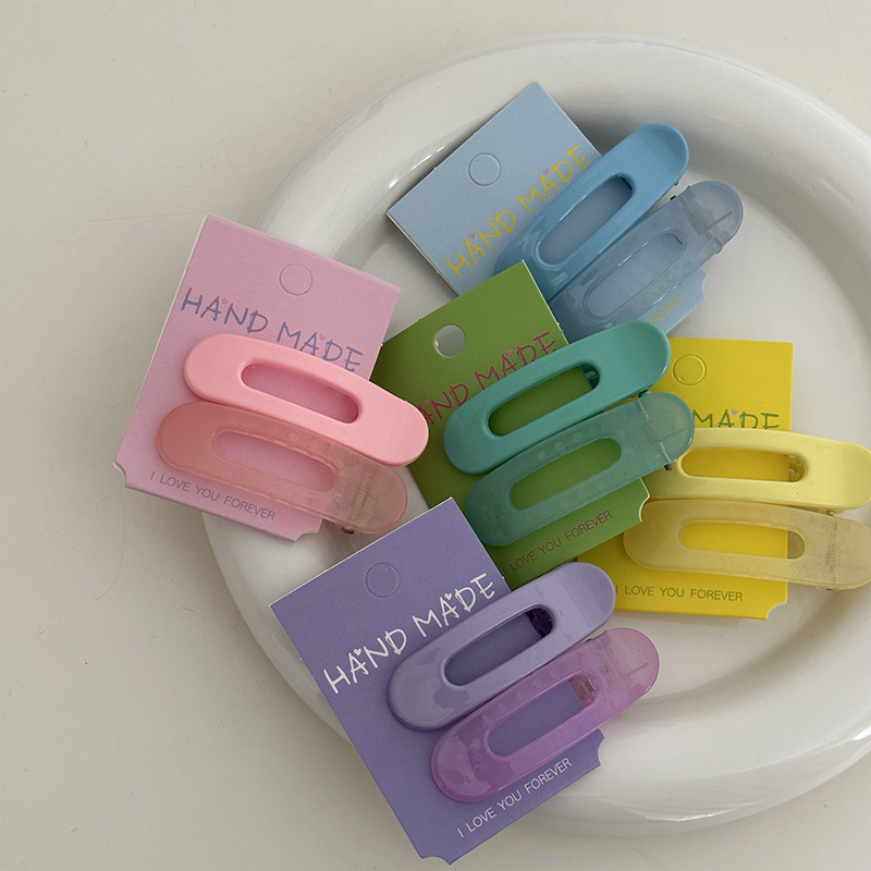 Coppia di forcine ovali in plastica a contrasto color crema, piccole e fresche, con frangia laterale da ragazza, fermaglio a becco d'anatra, nuovi accessori per capelli_voghion.com